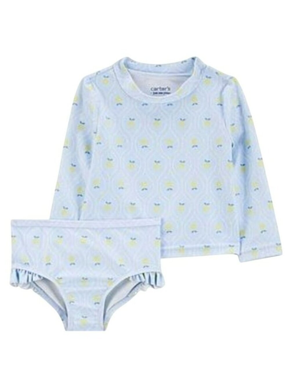 Carters Baby Girls Lemon Print 2-Piece Long Sleeve UPF 50+ Swim Set 9M Blue & Ye